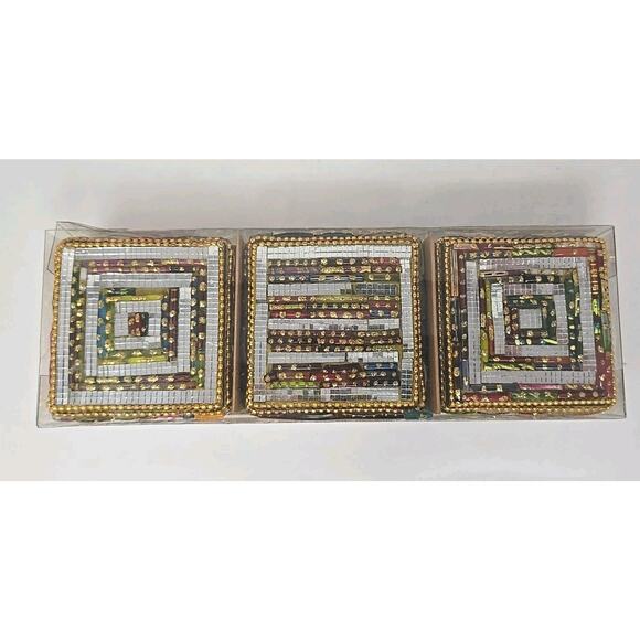 Pier 1 Imports Decorative Boxes ~ Jeweled Square ~ Set Of 3 U217 - Picture 6 of 7